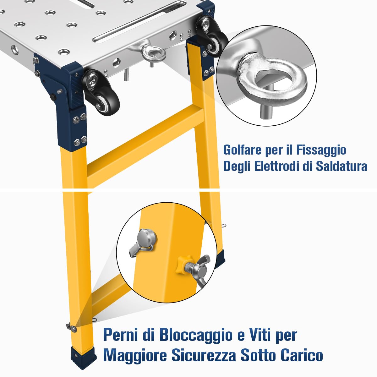 Piattaforma da Lavoro Multifunzione 2-in-1 | Trabattello Portatile Tavolo per Saldatura con Ruote | Lavoro Zincata 36x140 cm | Portata 500 KG