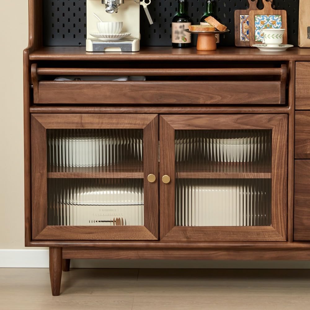 Armadio a buffet Credenza in noce nera per bar ristorante, caffetteria, armadio portaoggetti in stile giapponese, soggiorno, ingresso, corridoio, credenza per mobili decorativi (120 x 45 x 140 cm)