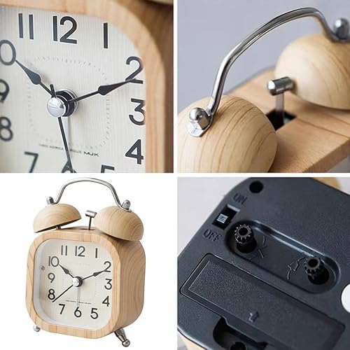 Miniatura 3 de Double Bell Alarm Clock, Vintage Alarm, Wood Grain Alarm Clock Bedside Wake Up Clock No Ticking Silent Alarm Clock with Backlight