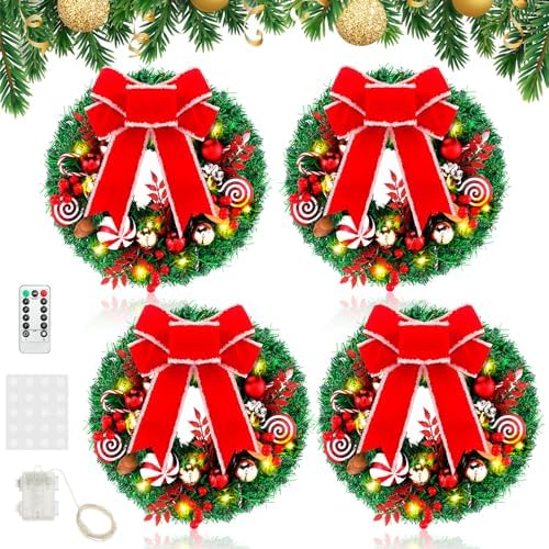 Ceenna 4 Pcs Lighted Christmas Wreaths, 13 Inch Pre lit