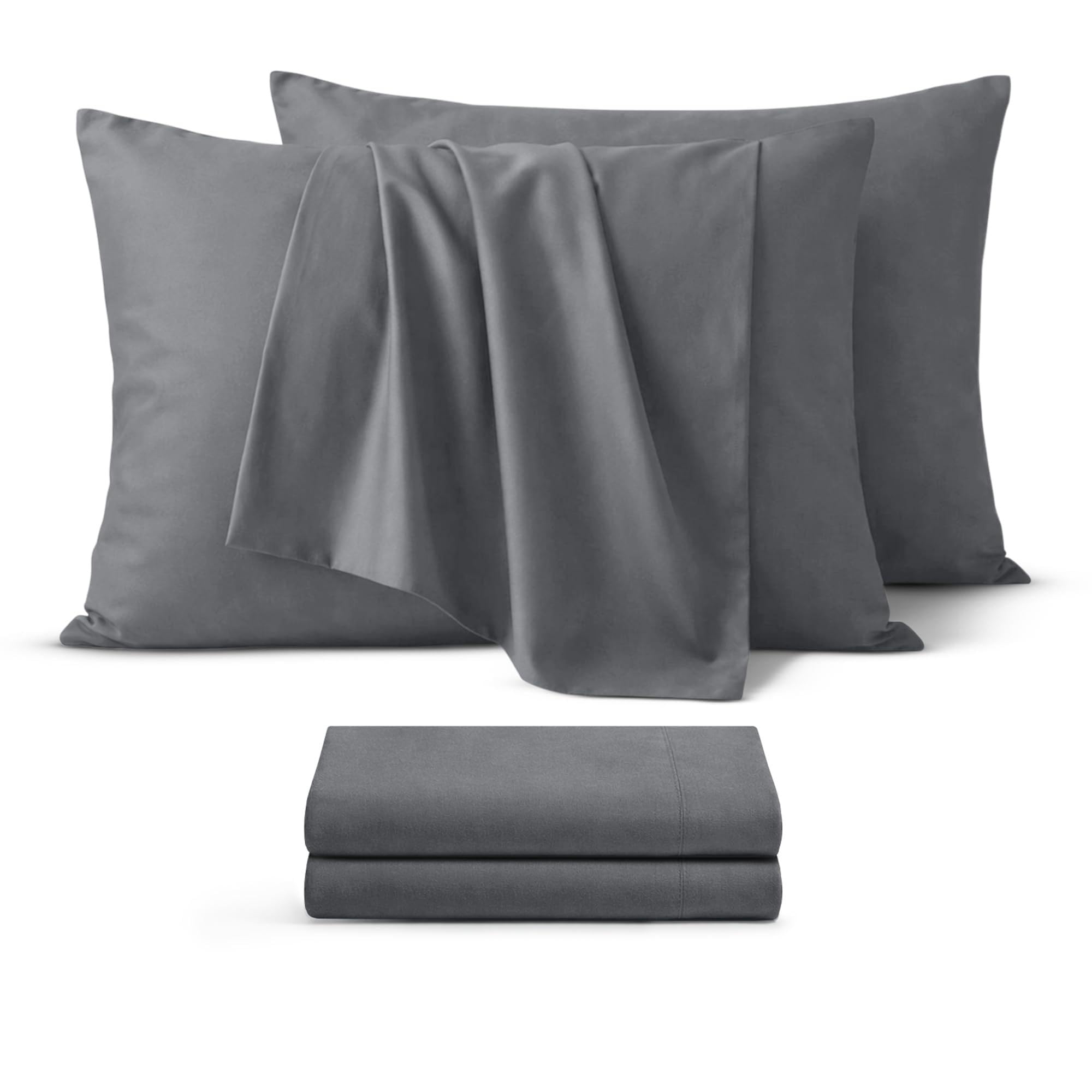 BEDIO Grey Pillow Cases 2 Pack (Pillows Not Included) – Standard Size 100% Brushed Microfiber Pillowcases with Envelope Closure Pillow Covers (50x75 cm)