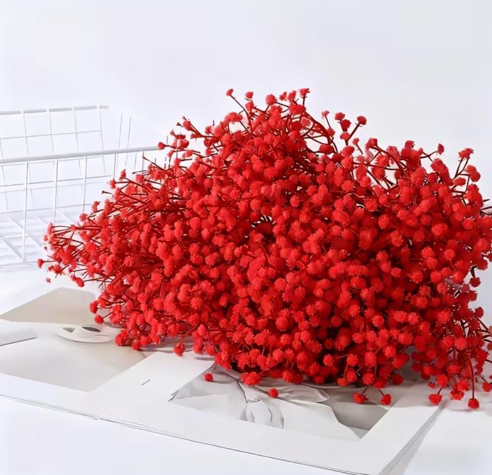 Image of VRB Dec 20 Pcs Artificial Baby's Breath Flower Bunch,Gypsophila Bouquets Flower Sticks for Vase,Flowers for Vases, Decoration Items for Living Room,Home Decor,Chritmas (20 Pcs - Red Gypsophila)