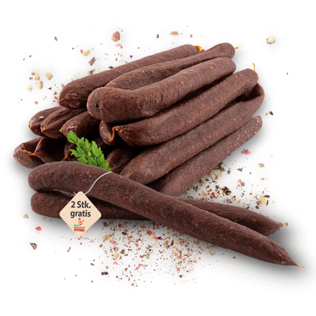 Tiroler Bauernstandl Kaminwurzen |100%| Rindfleisch [12 Stück] Rinder Mini Salami Rinder Wurst Salami luftgetrocknet Wurst Aufschnitt Mini Salami Fleisch & Wurstwaren geräuchertes Fleisch Beef Protein