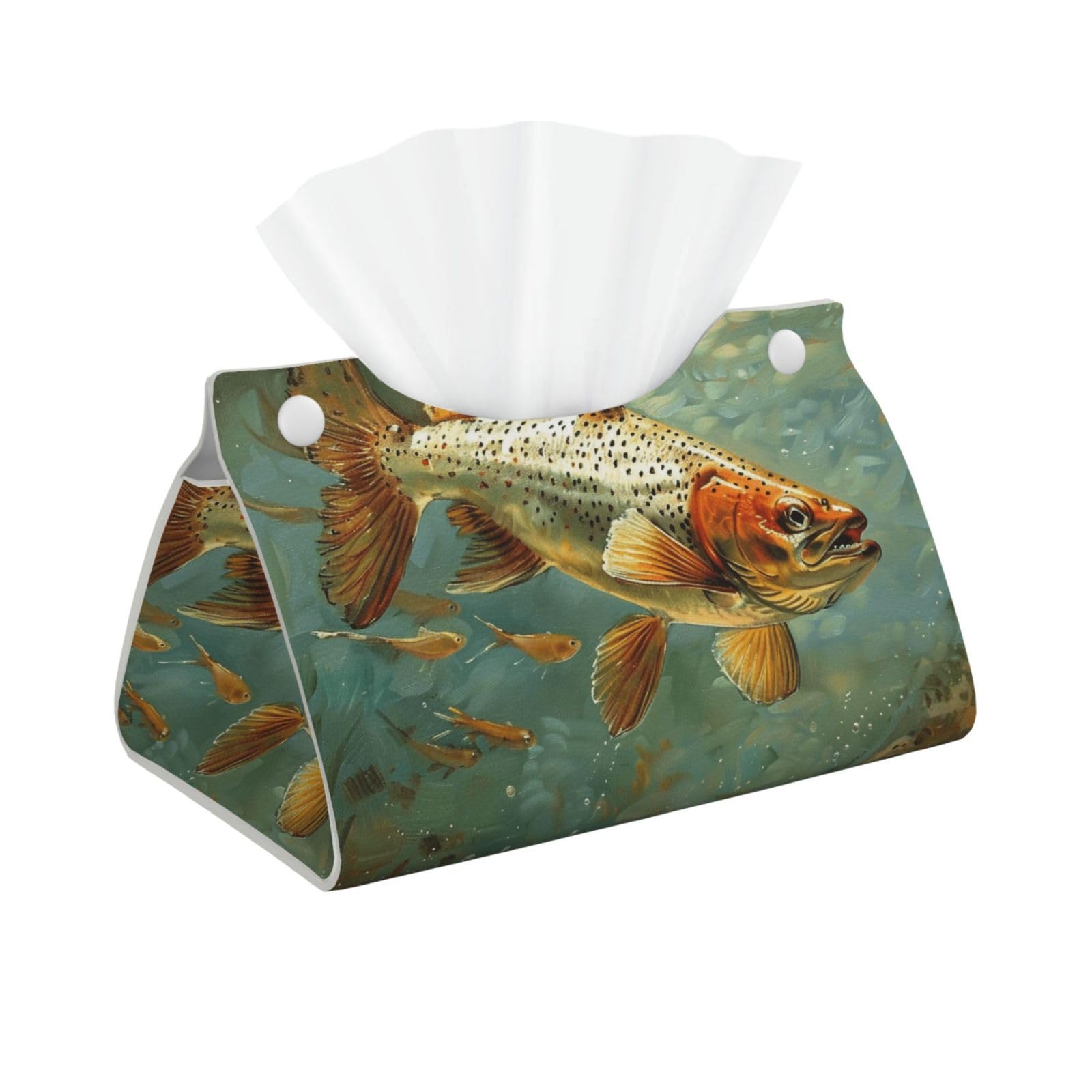 Fly Fish Print Tissue Box Cover Foldable Tissue Storage Box Leather Tissue Cube Box Holder for Living Room Bedroom Office Car Home Decor