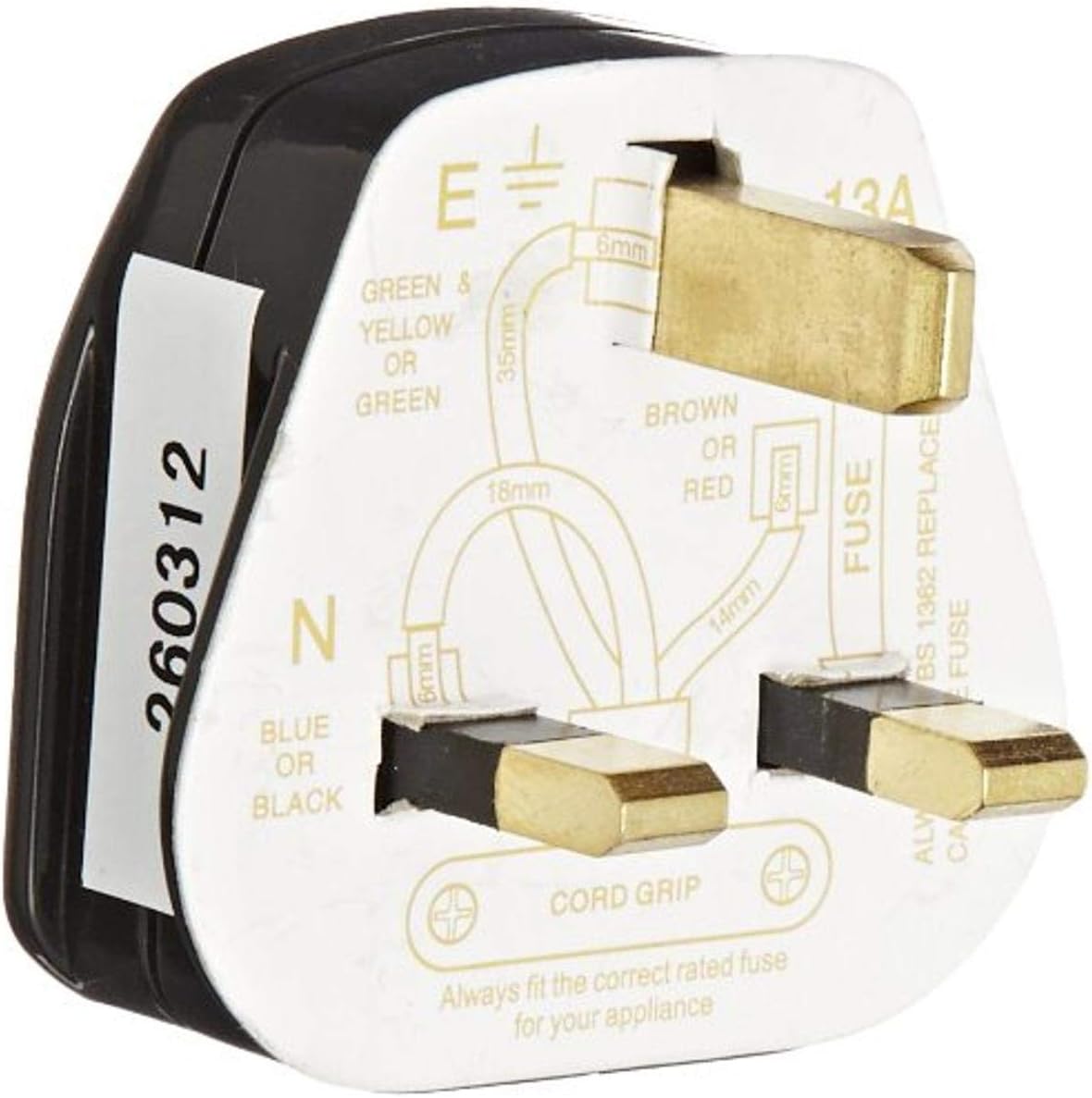 88040021 United Kingdom/Ireland Rewirealbe Plug, Black, 13A Rating, 250VAC Voltage