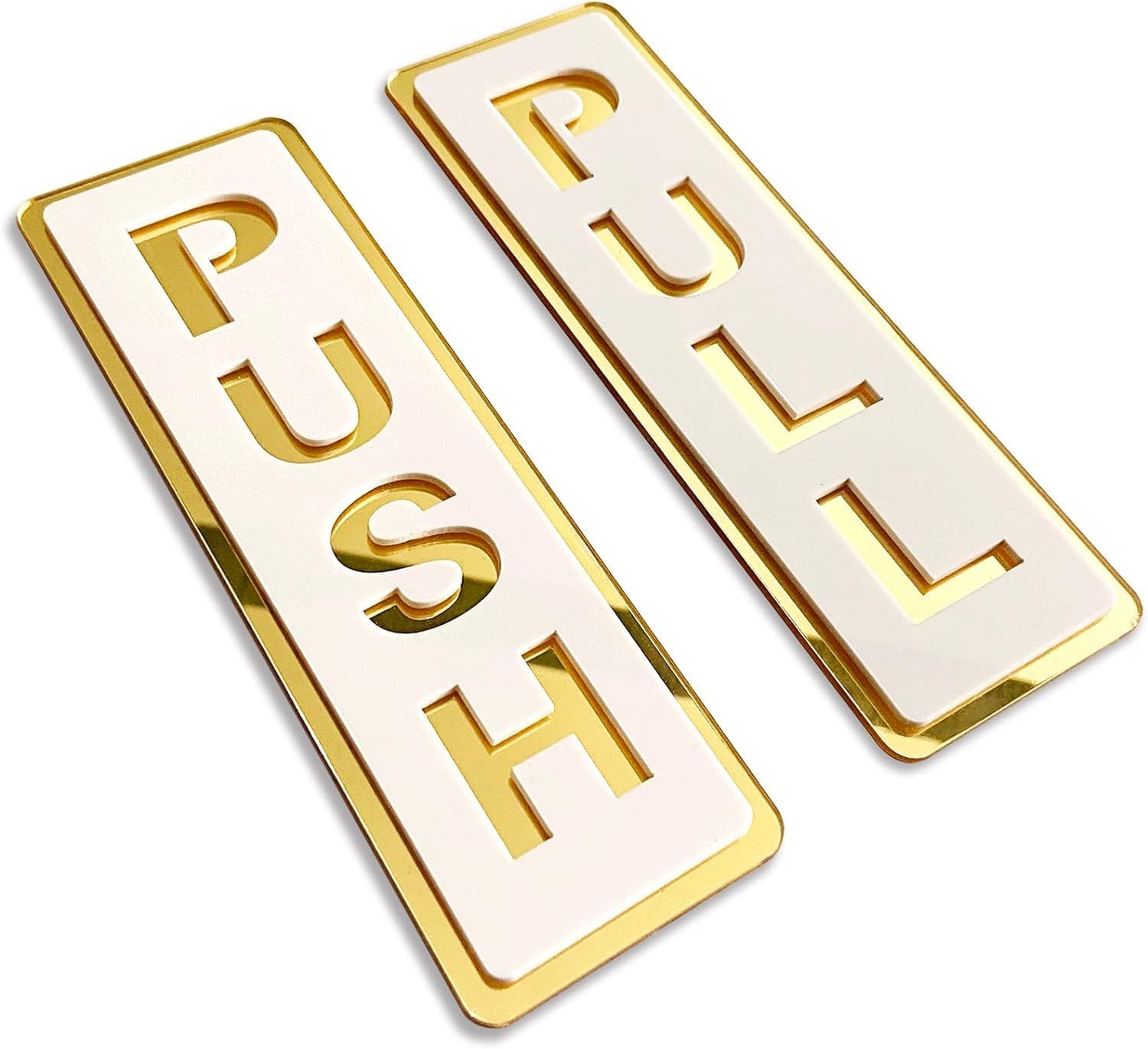 Push Pull Golden White Glass Door Acrylic Signage Sticker, Self-Adhesive Door Sign Sticker for Office, Stores, Cafe, Hotel, Restaurant, Business & Shop - 5.9 Inch x 2 Inch (Acrylic)