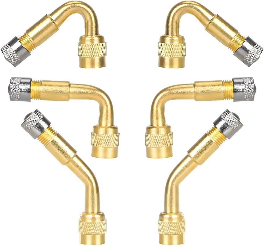 BESULEN Car Tire Valve Extenders, 6PCS 45 90 135 Degree Brass Tyre Inflator Stem Extensions Adaptor, Automotive Maintenance Accessories, Universal for Bicycles, Motorcycles, Trailers(Gold)