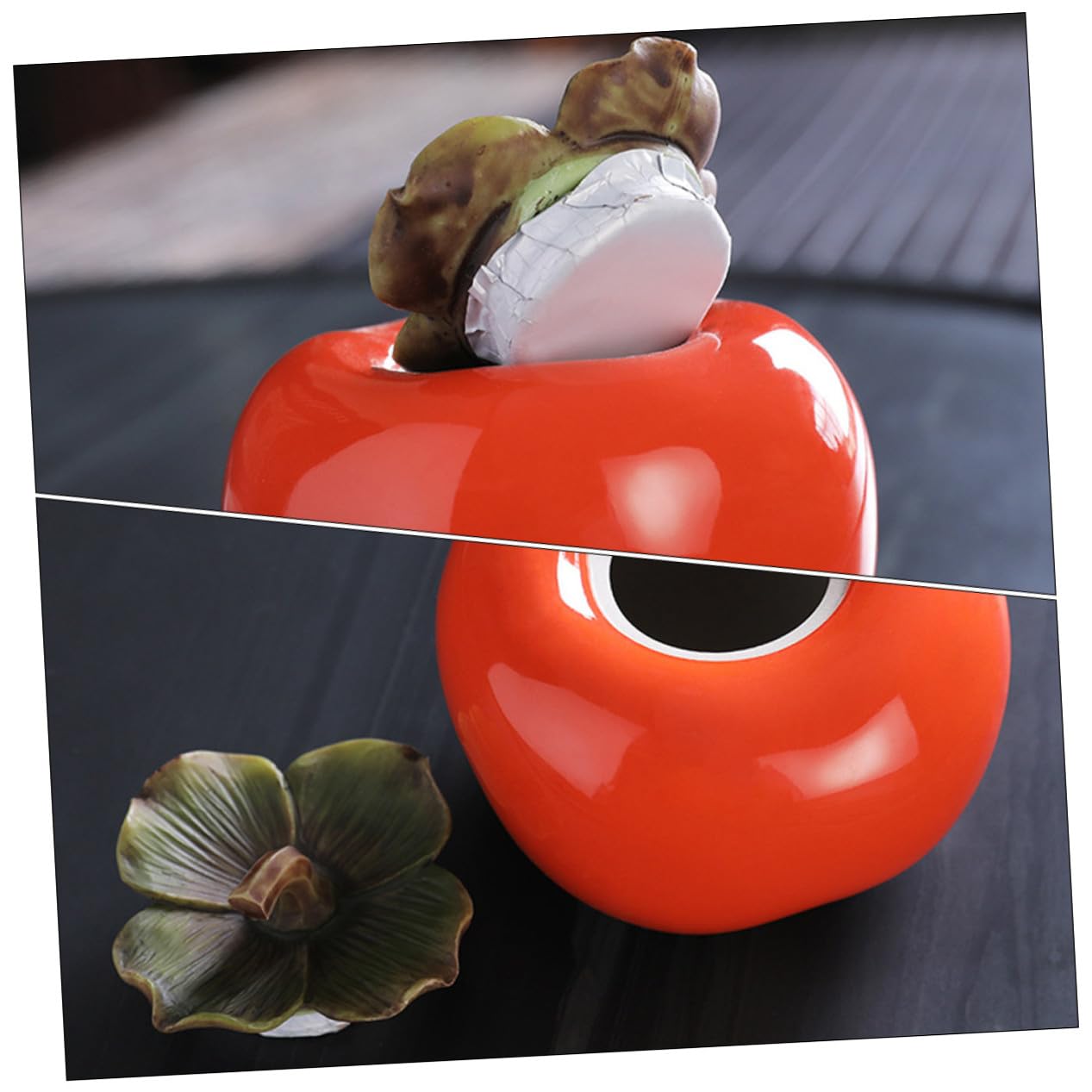 Gatuida Barattolo in Ceramica Buona Durezza e Resistenza da 330ml a Forma di Cachi come Decorazione e Souvenir Contenitore Ermetico per Tè e Caffè