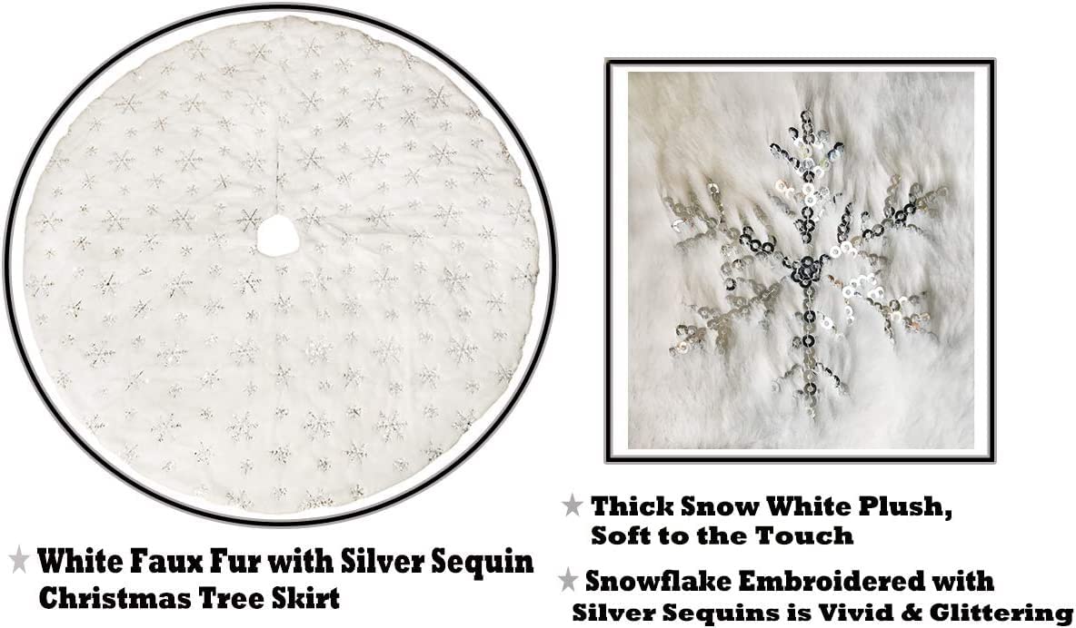 Gonna Per Albero Di Natale Ywlake In Pelliccia Sintetica Bianco-grigia – 120 Cm, Doppio Strato Con Fiocchi Di Neve, Morbida Decorazione Lusso