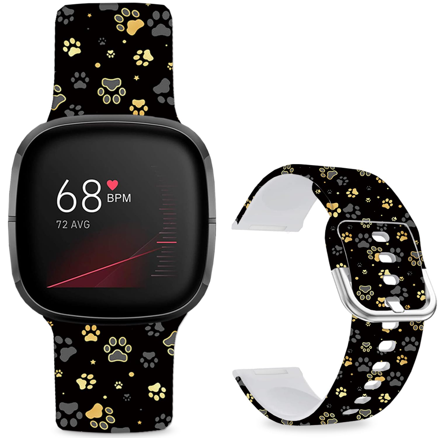 Leotop Pattern Printed Soft Silicone Replacement Bands Compatible with Fitbit Versa 4/ Fitbit Versa 3/ Fitbit Sense 2/Fitbit Sense for Women Men Teens. (Gold Cat Claw)