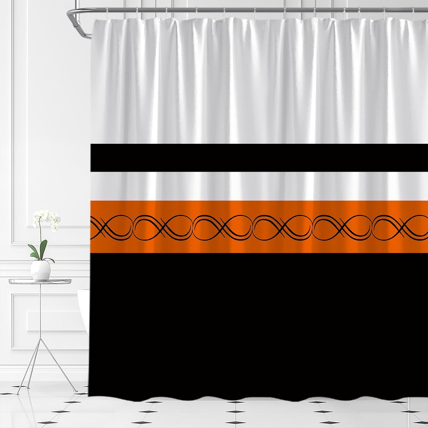 Modern Striped Shower Curtain Yellow Black White Striped Minimalist Farmhouse Fashion Polyester Fabric Bathroom Decor Set with Hooks(70" Wx84 H)
