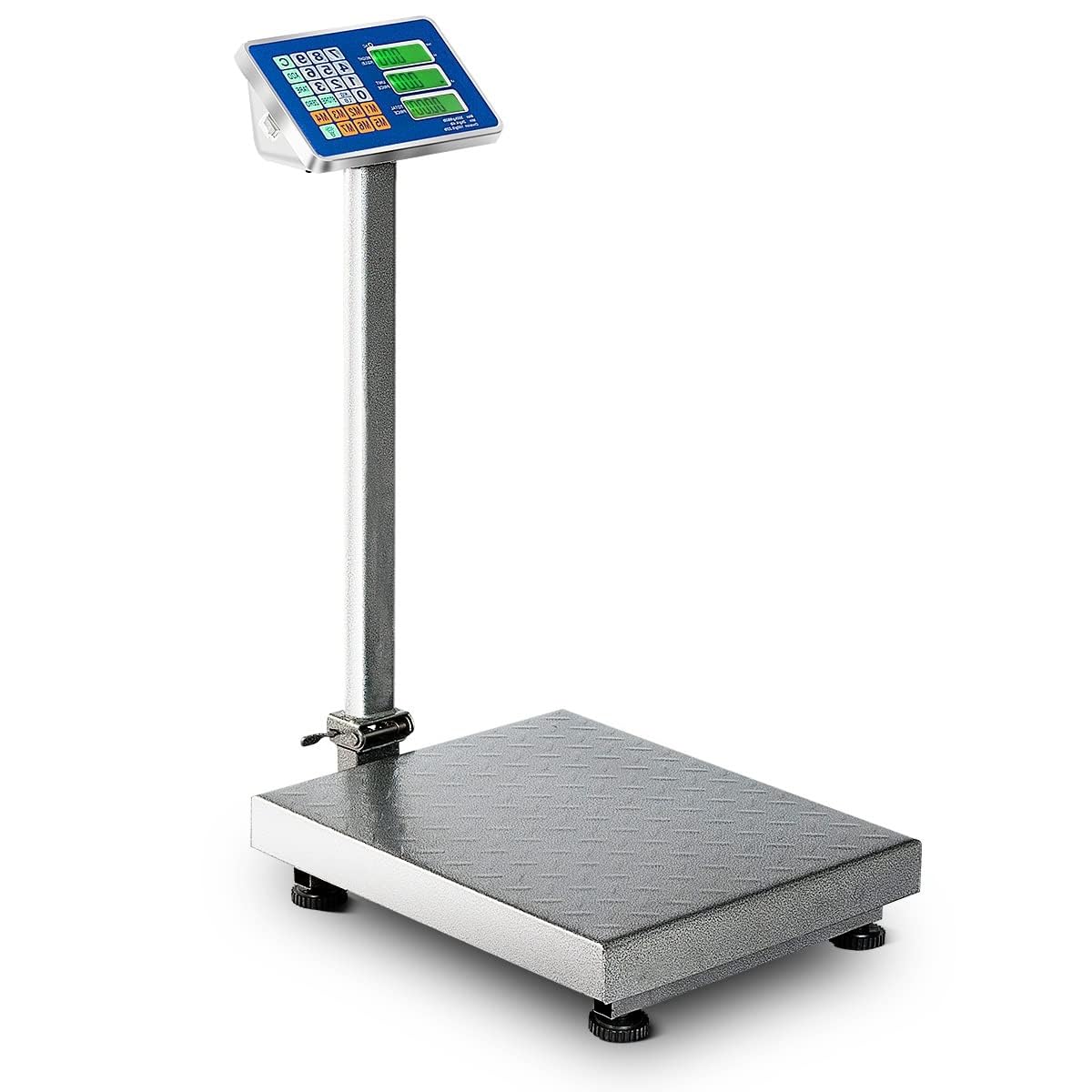 MEDIMALL Báscula electrónica plegable de 660 libras, báscula digital informática con pantalla LCD, fuente de alimentación CA/CC y LB/KG conmutable, báscula de plataforma de piso grande para pesar