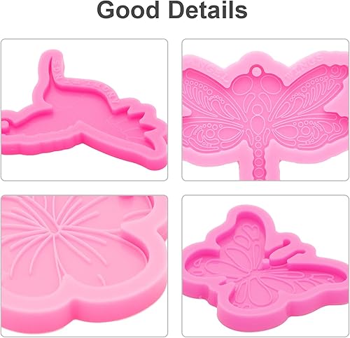 Miniatura 5 de Kit de 64 moldes de resina epoxi, moldes de silicona con forma de flor de cerezo para moldes de fundición epoxi de resina con agujero, llavero y