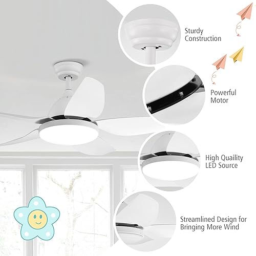 Miniatura 8 de Tangkula Ventilador de techo de 42 pulgadas con luz LED y control remoto, luz de ventilador para niños con 5 cuchillas, ventilador de techo de bajo