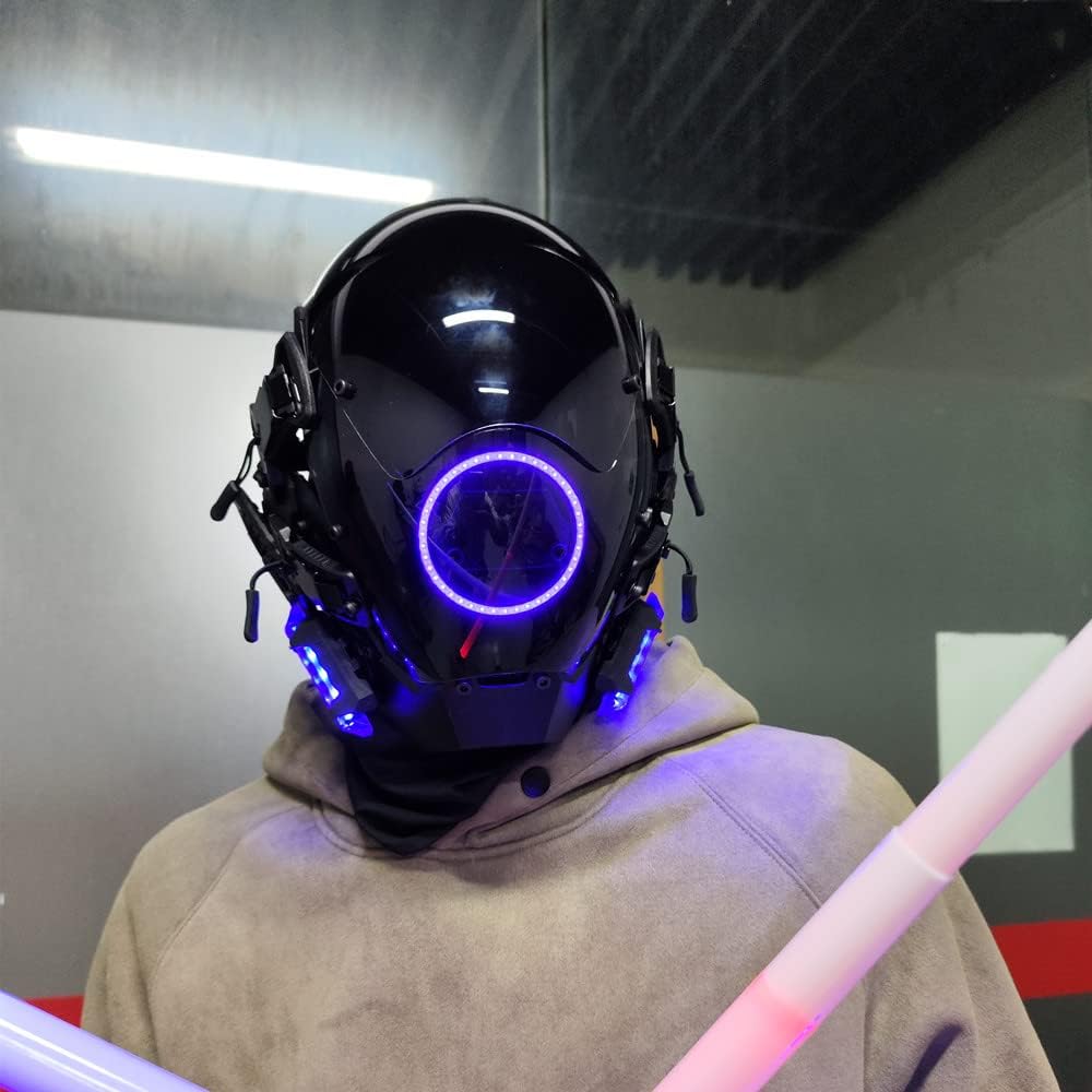 Cyber Punk Round Lamp Helmet Mask Cosplay for Men and Women, Cool Techwear Full-Face Mask Costume Accessory