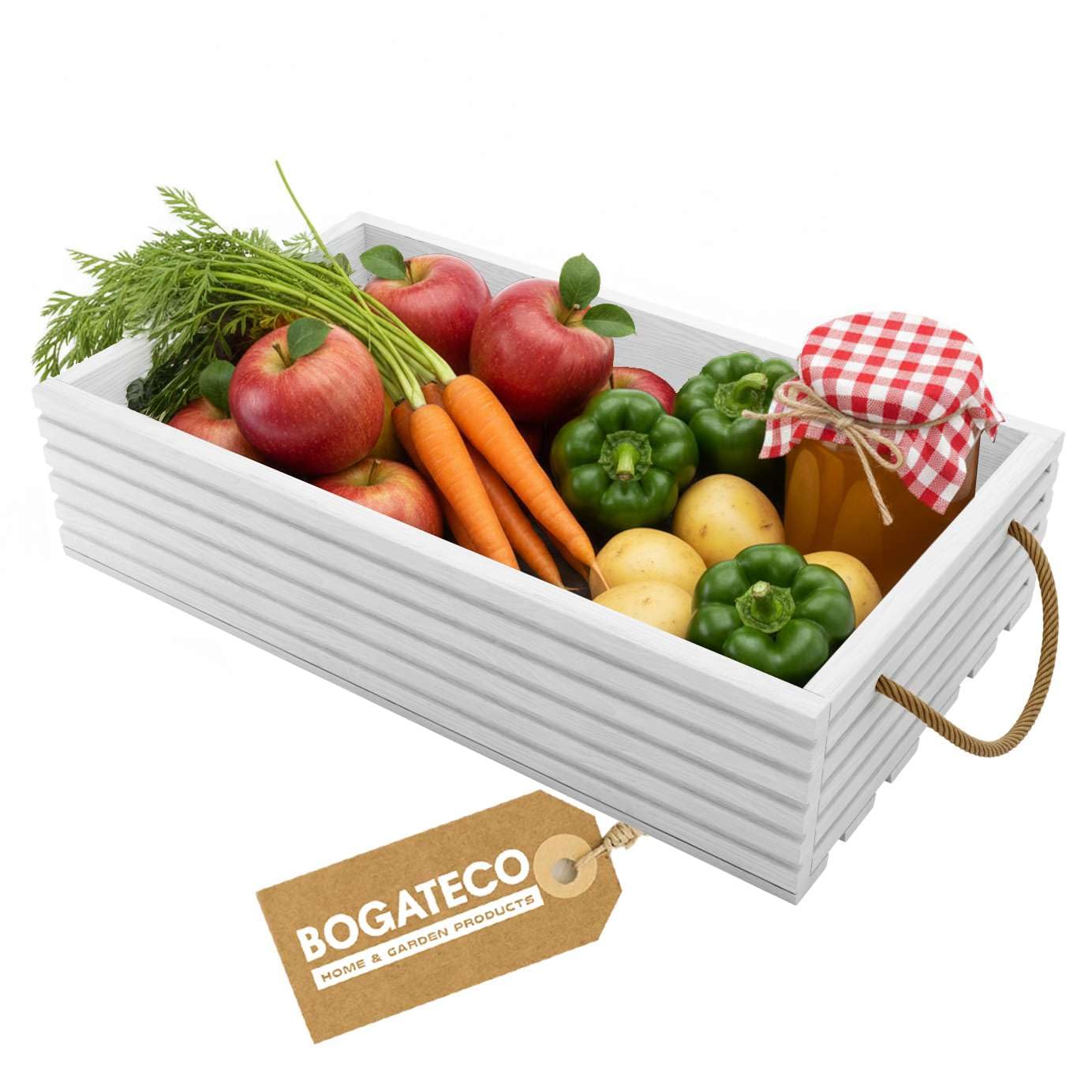 BOGATECO Caja de madera natural | 60 cm x 35 cm x 14,5 cm | Clásico-Natural | Caja de almacenamiento | Blanco
