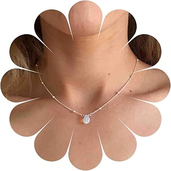 Bohemian Natural Moonstone Pendant Necklace Silver Satellite Choker Necklace Teardrop Moonstone Necklace Choker Birthstone Necklace Schmuck f r Frauen und M dchen