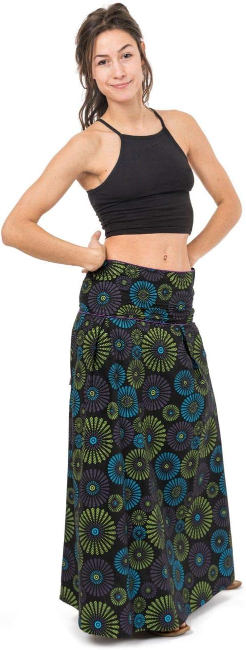 FANTAZIA Gonna lunga stampa etnica chic Cali – Taglia S – XXXL – 100% cotone nero, Nero , S