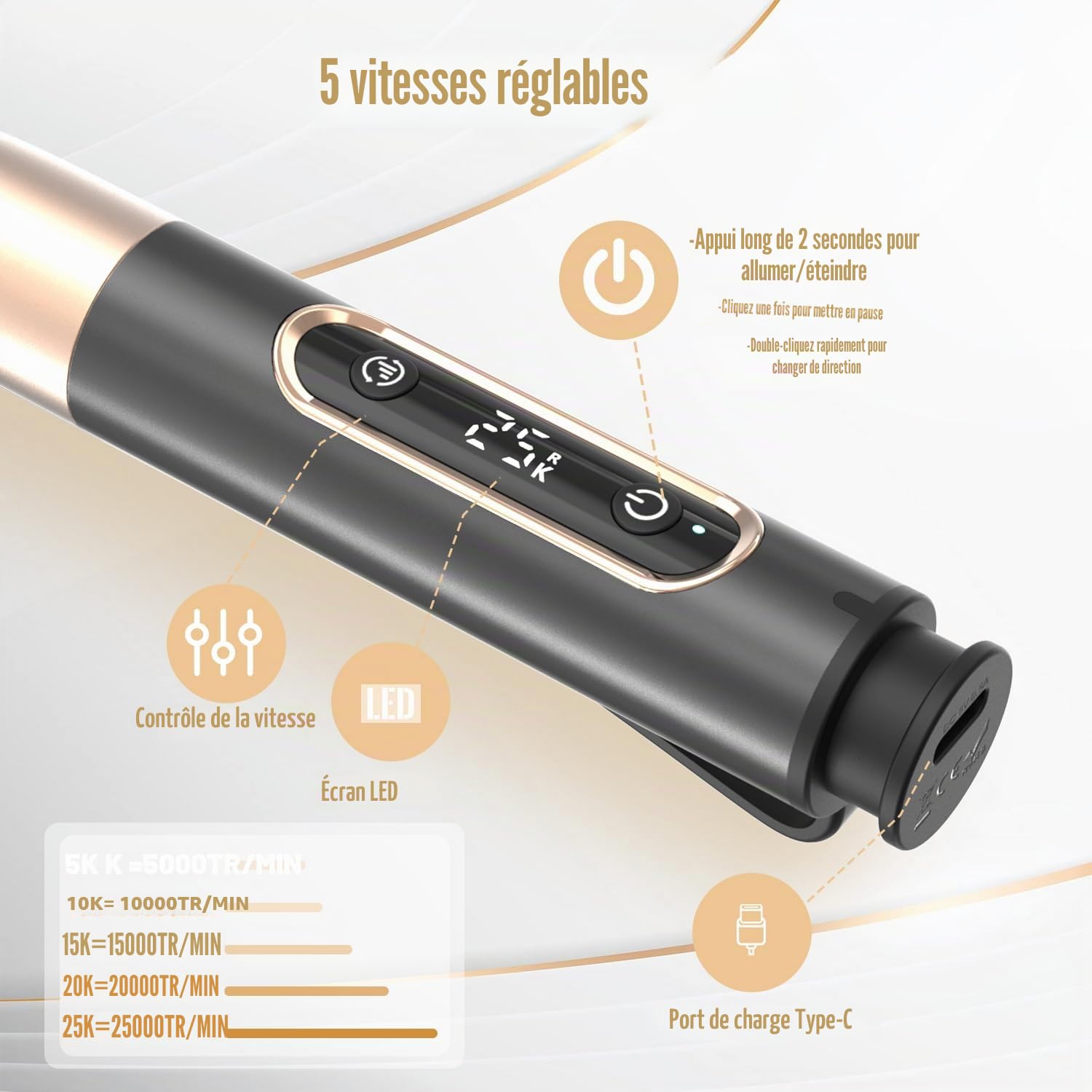 Ponceuse pour Ongles Sans Fil, 12 en 1 Lime a Ongle Electrique Professionnelle 25000 RPM Kit de Manucure Pédicure avec USB Rechargeable, Ponceuse à Ongles pour Gel Acrylique Ongle Noir