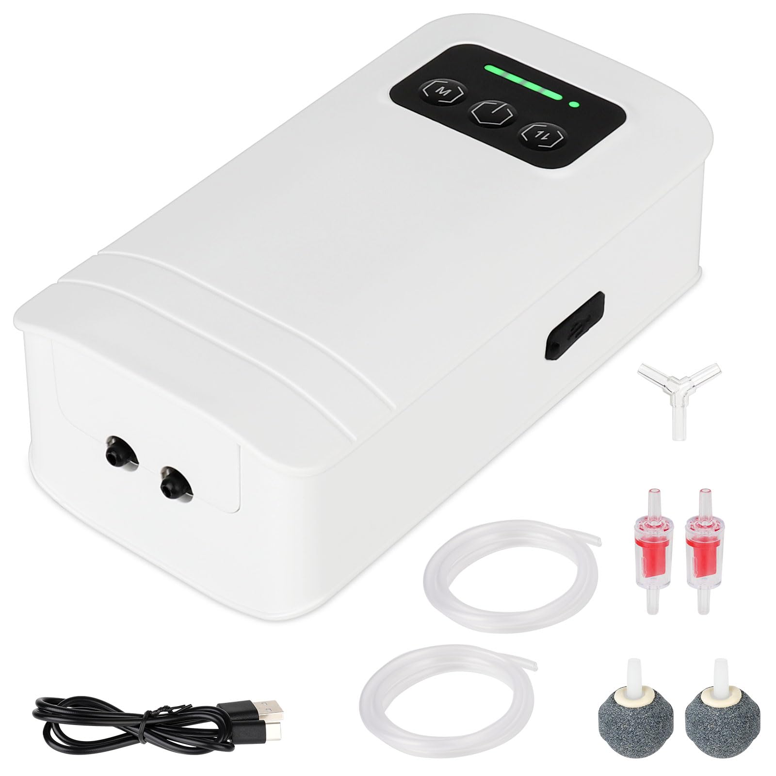 Fishnanny Battery Powered Aquarium Air Pump, Rechargeable USB Air Pump Aquarium Silent, Cordless Electric Airpump Portable for Outdoor, Emergency & Anywhere, 6W 420L/H Adjustable for Tanks ≤800L