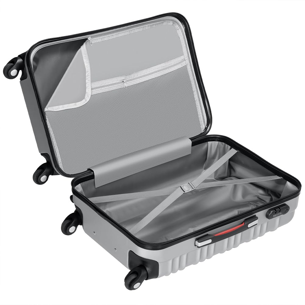 Set 4 Valigie Rigide in ABS, Valigia Rigida S-M-L-XL con Manico Telescopico Gel e 4 Ruote Easy Roll, Trolley Resistente e Leggero da Viaggio, Bagaglio a Mano con Serratura Codice (Silver)