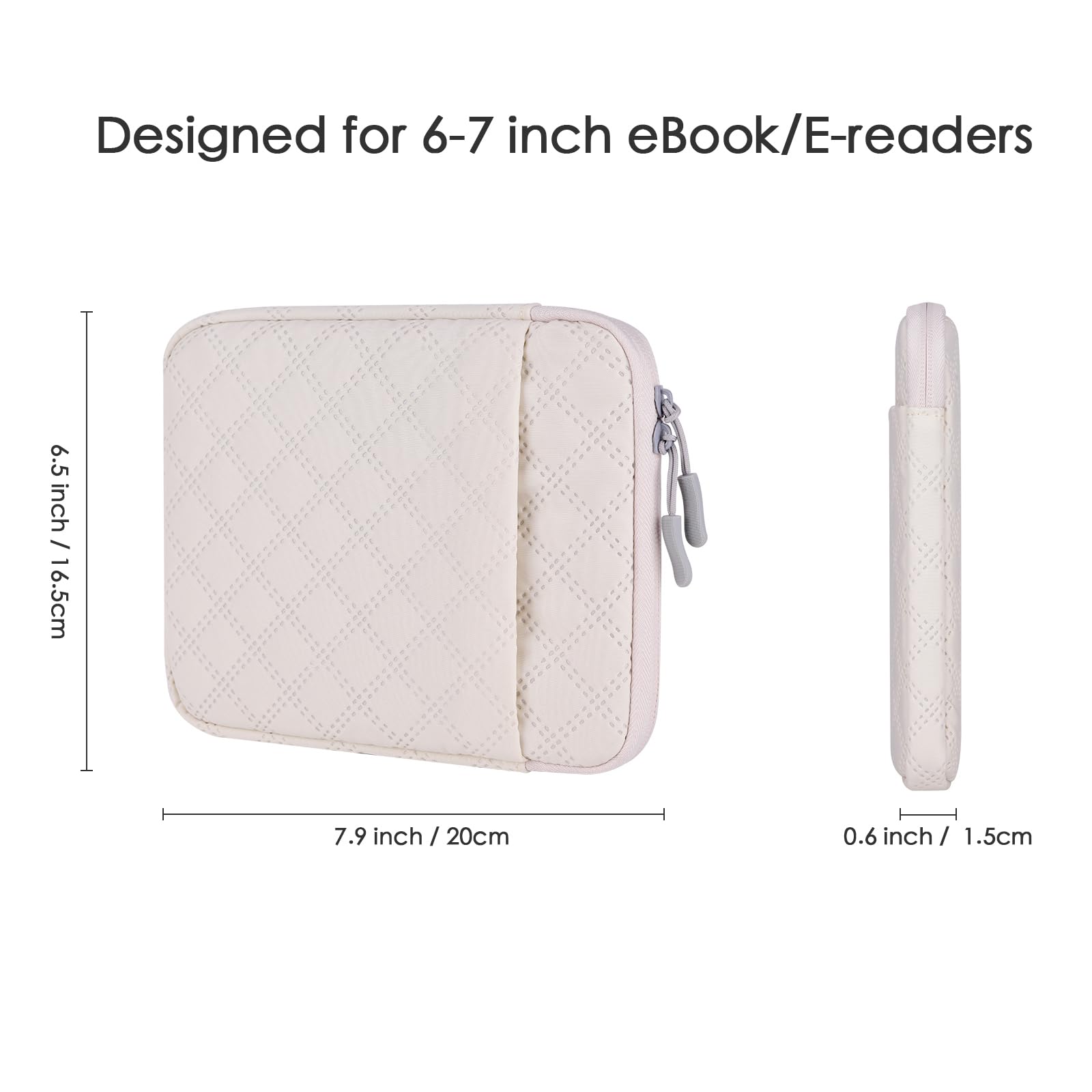 Slim Sleeve Pouch for 6.8-7 inch Kindle/e-Book/e-Reader, Padded Travel Carrying Case (Cream)