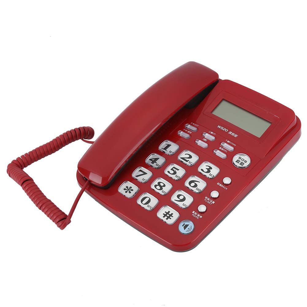 Telefono Fisso con Filo, Telefono Fisso Vivavoce da Tavolo, Telefono cablato, Display LCD, Supporta l'identificazione del chiamante, Sveglia per Ufficio/casa/Lavoro/Camera degli Ospiti (Rosso)