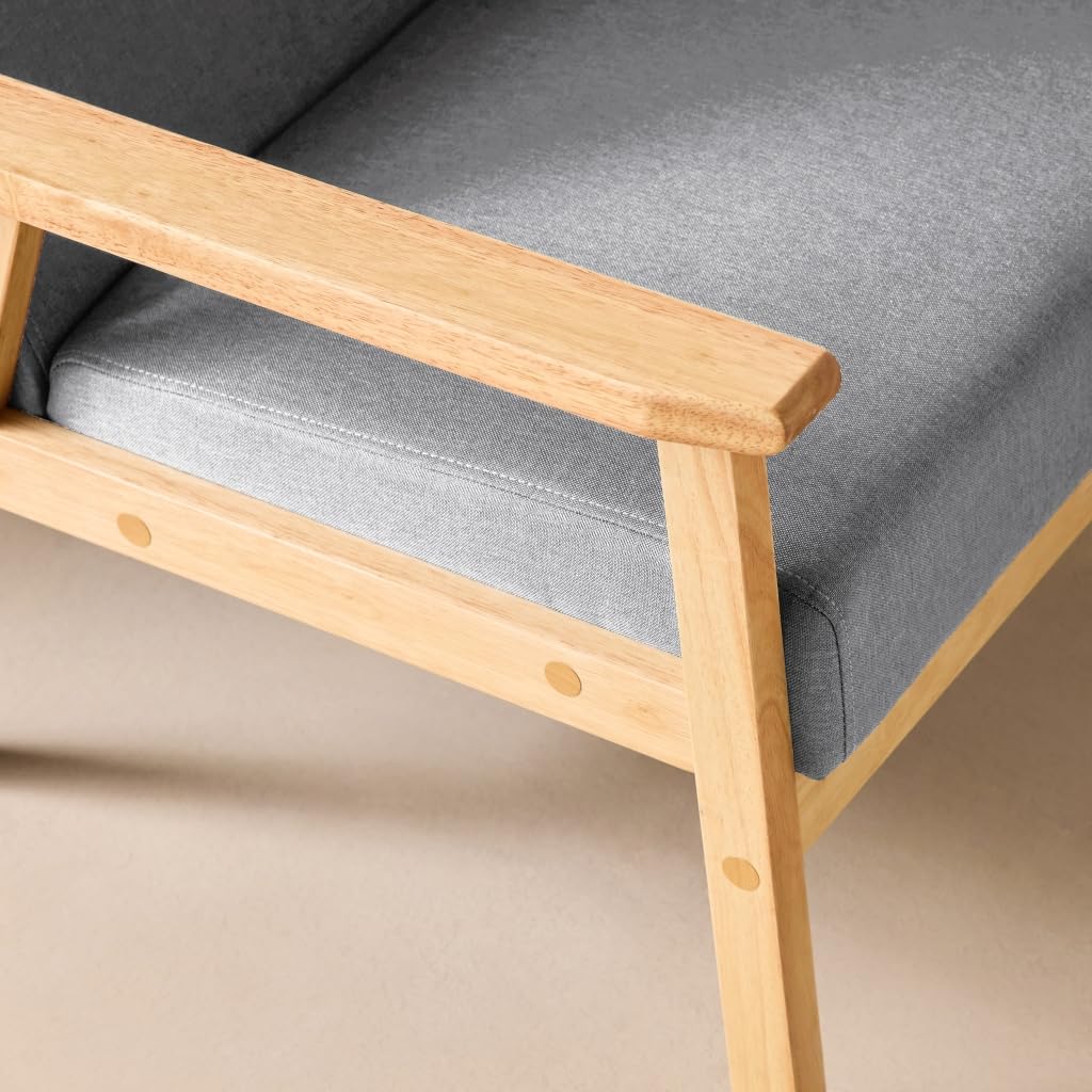 Poltrona scandinava in legno e tessuto, Isak, Grigio chiaro, 64x69.5x73 cm