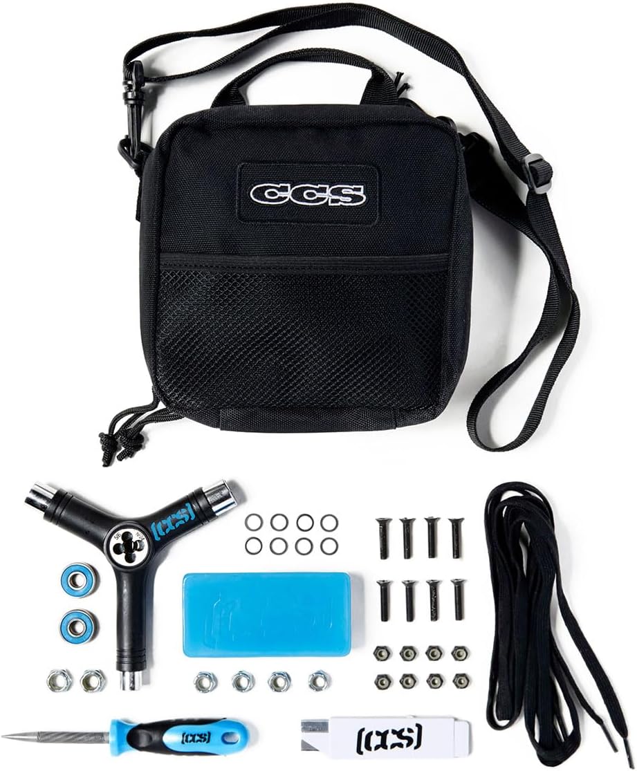 [CCS] Emergency Skate Kit | Hardware, Grip & Skate Tool, Bearings, Wax, & Shoe Laces Options | Skate Trip Essentials | Utility Bag Included Emergency Skate Kit – Deluxe, Black