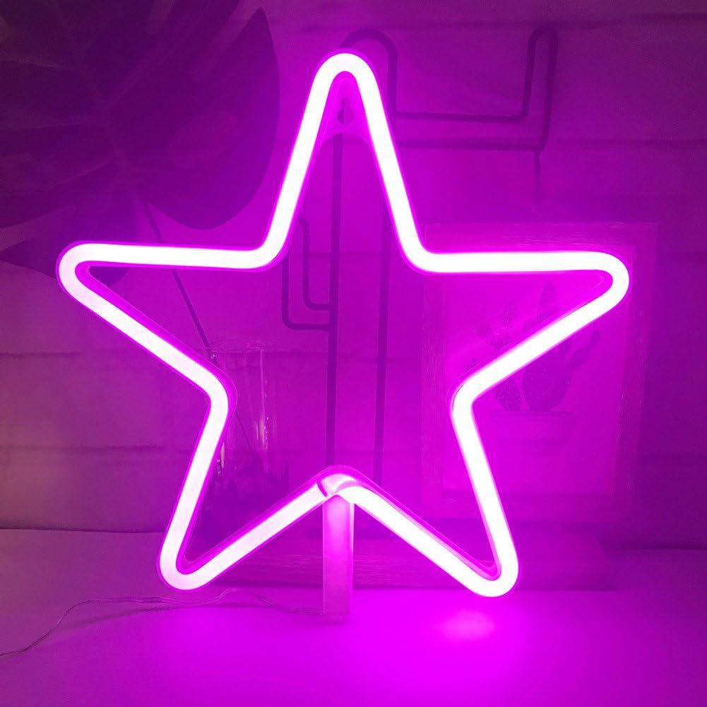 QiaoFei Neon Light,LED Star Sign Shaped Decor Light,Wall Decor for Christmas,Birthday Party,Kids Room, Living Room, Wedding Party Decor (Purple Pink)