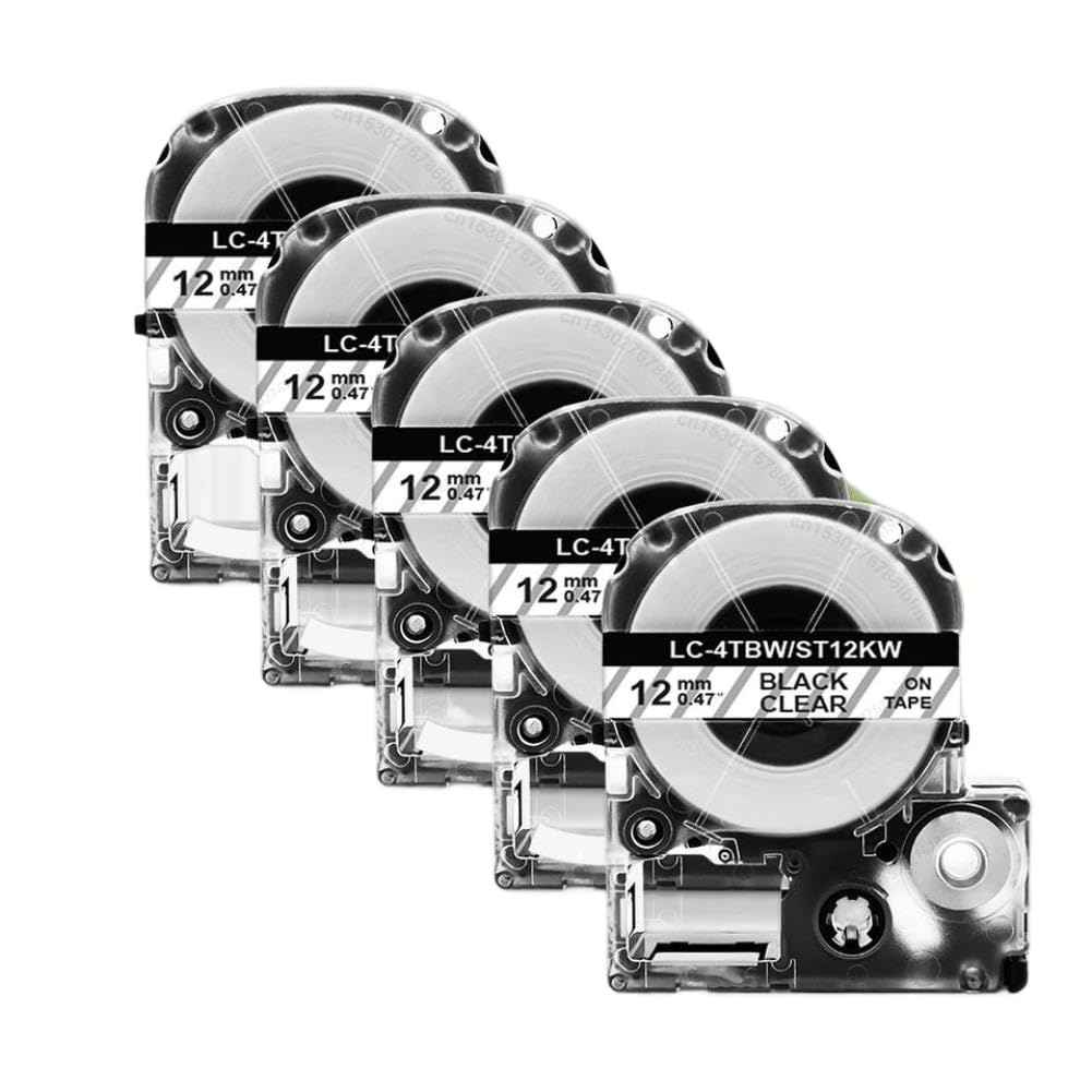 Confezione da 2 a 10 SS12KW compatibile con nastro LabelWorks SS12KW da 12 mm LK 4WBN 4WBN nero su bianco per etichettatrice LW300 LW400(5PK Black on Clear)