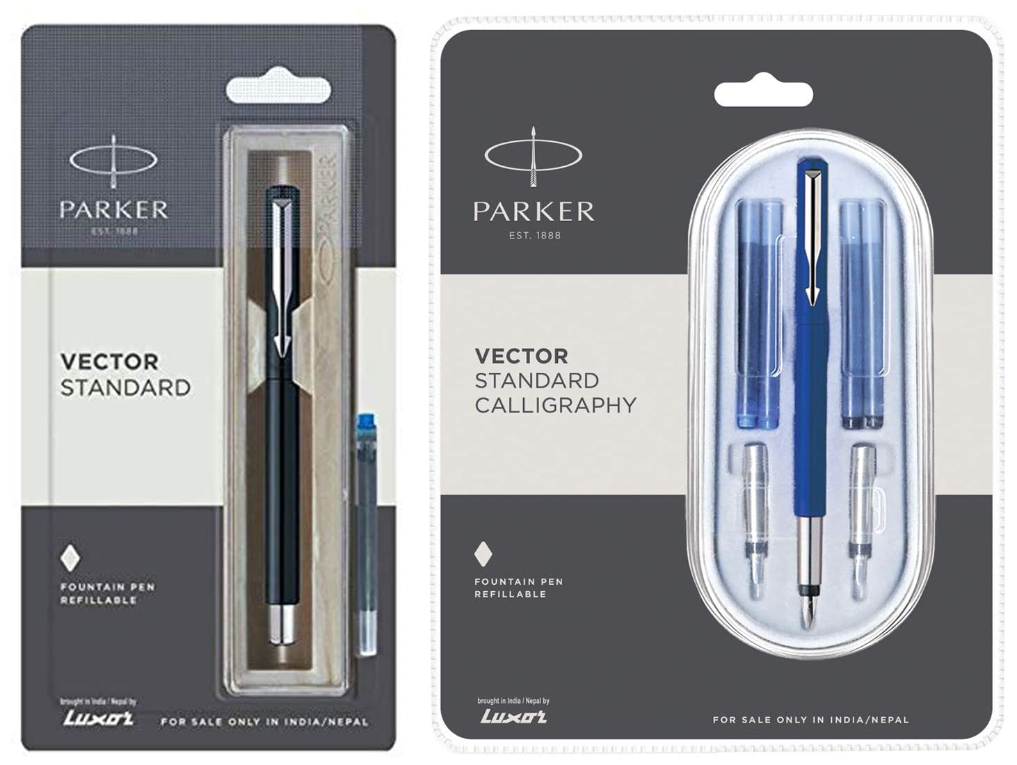 Parker Vector Standard Calligraphy CT Fountain Pen (Blue), 7 Piece Set Vector Standard CT Fountain Pen (Blue Ink), 2 Piece Set