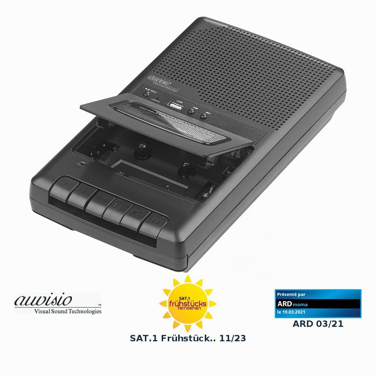 Lecteur de cassette mobile & numériseur USB avec haut-parleur, prise casque et microphone [Auvisio]