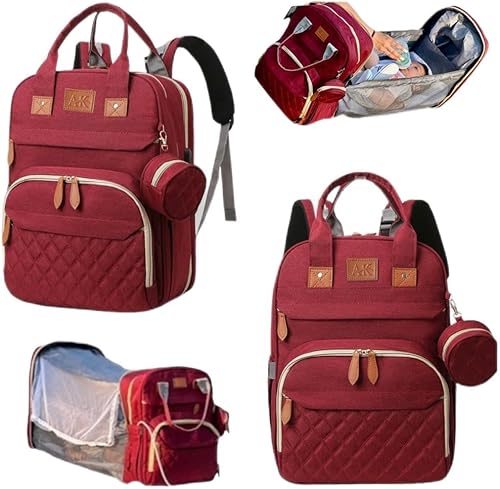 A&K - Mochila para pañales impermeable, grande, de viaje, para bebé, mini mochila con cambiador, regalo para baby shower, Rojo -, Mochila para