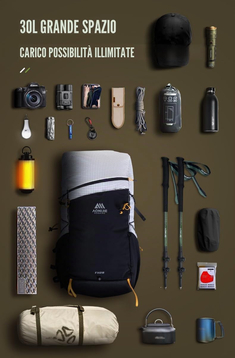 AONIJIE Zaino da arrampicata da 30 l, grande capacità, per campeggio, trekking, alpinismo