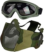 Vista 32 de Máscara de Airsoft con Gafas, Máscara de Malla Plegable de Media Cara con Protección para los Oídos para Paintball, Tiro, Cosplay, Juego CS