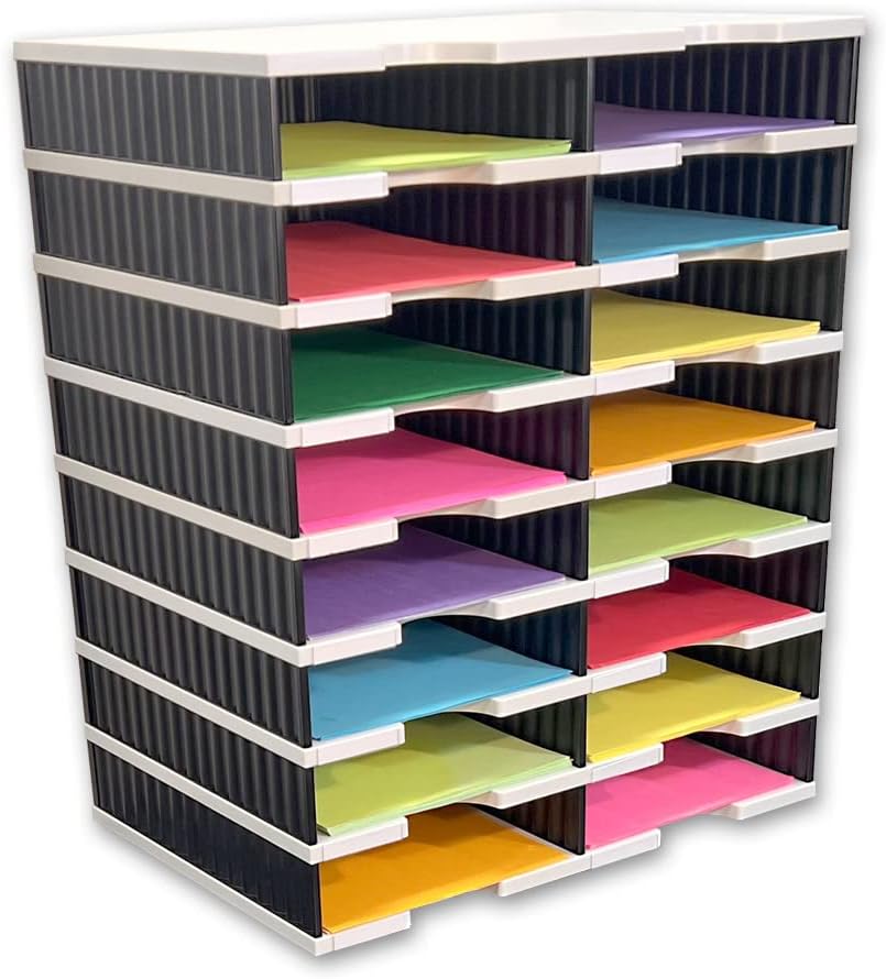 Ultimate OfficeTierDrop Literature Organizer/Forms Mailroom Classroom Sorter, 16-Compartments with Optional Add-On Tiers for Easy Expansion, Gray w/Black