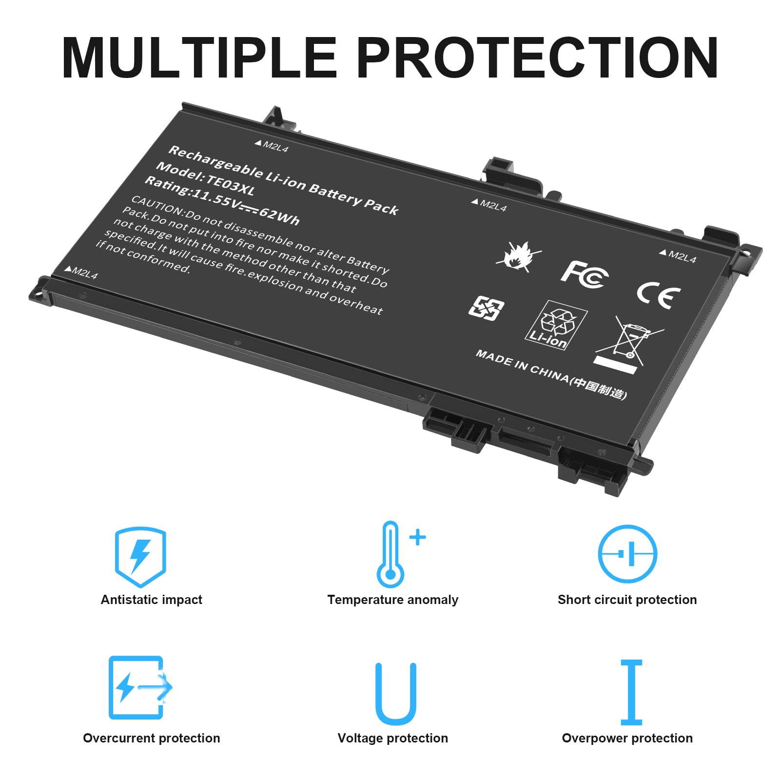 ASUNCELL 11.55V/62Wh TE03XL Batería del Ordenador portátil para HP Omen 15-AX000 15T-AX000 Series, HP Pavilion 15-BC000 15-BC300 15-BC400 15T-BC000 15T-BC300 Series, TE03XL HSTNN-UB7A TPN-Q173