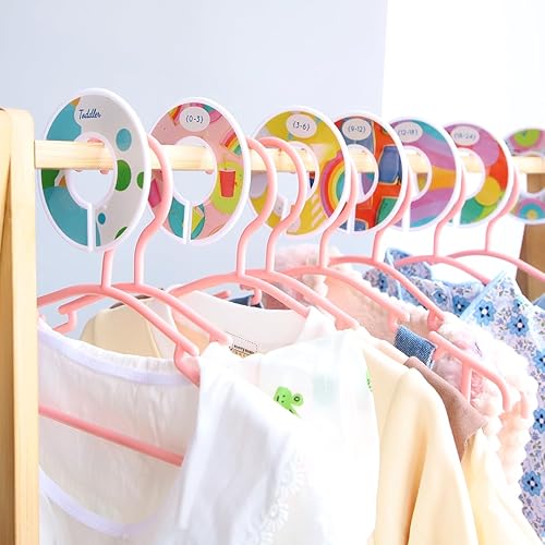Miniatura 5 de GoodtoU Perchas de plástico antideslizantes para armario de niños, paquete de 60 con 8 separadores de ropa de bebé, rosa