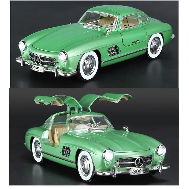 Image of Kids Model 1:24 Vintage 300 SL Classic Die Cast Metal Car Pull Back Action Opening Doors with Realistic Engine Sound Lights Toy Car Gift for Boys - Blue