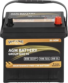 WEIZE Platinum AGM Group 35 Car Battery 650 CCA 100 RC 36-Month Warranty 9.06x6.89x8.82"