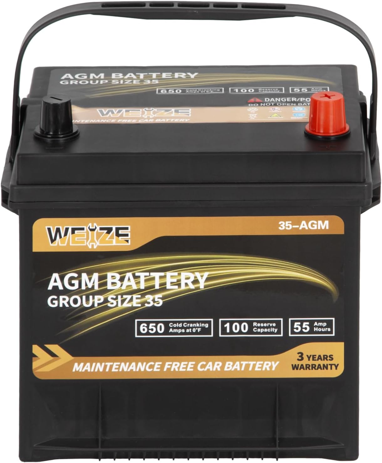 Platinum AGM Battery BCI Group 35 Automotive Battery, 100RC, 650CCA, 36 Months Warranty, Dimensions 9.06" L x 6.89" W x 8.82" H