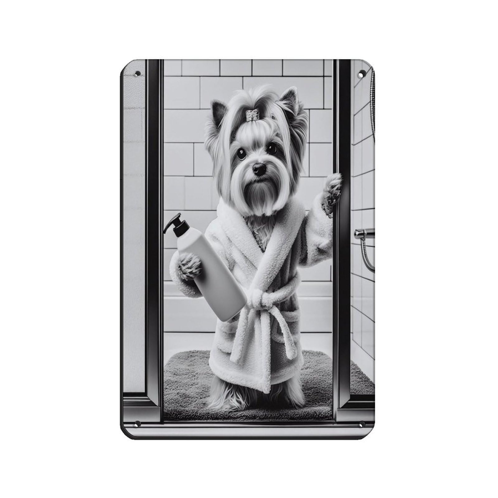 Lxwnze 20L X 30W Cm Yorkshire Terrier Bathroom Art Poster（1） Tin Sign Vintage Metal Pub Club Cafe Bar Home Wall Art Decoration Poster Retro 8X12inch(20X30cm)