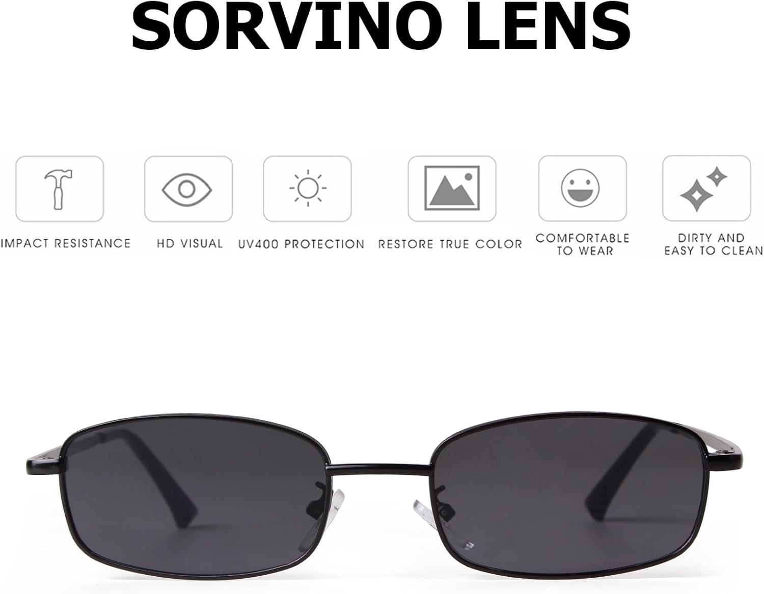 SORVINO Small Narrow Rectangle Sunglasses for Women Men Retro Y2K Metal Frame 90s Skinny Shades - Image 5