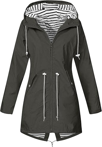 OIOLOYJM Yellow Rain Jacket Womens Waterproof with Hood Light Weight Jackets for Women Casual Fall Winter Plus Size Raincoat