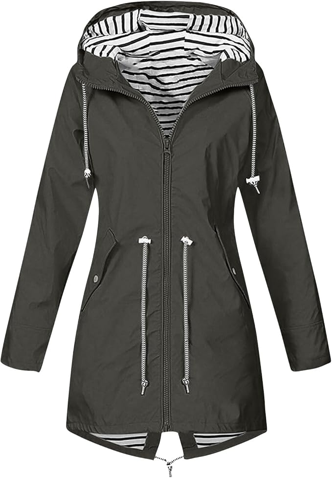 OIOLOYJM Yellow Rain Jacket Womens Waterproof with Hood Light Weight Jackets for Women Casual Fall Winter Plus Size Raincoat