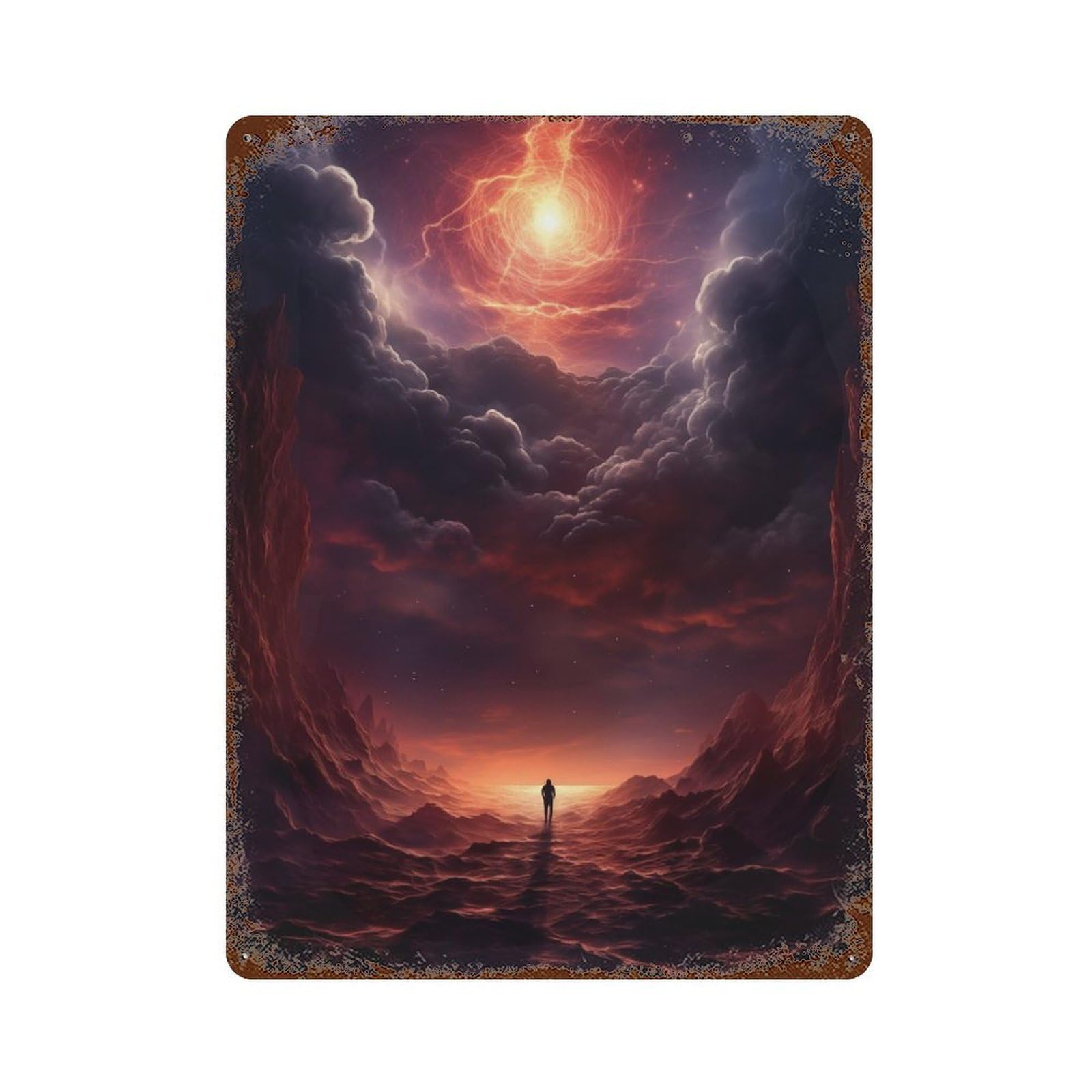Aged Metal Wall Plaque with Epic Mysterious Universe Design 15.7"x11.8", for Basement, Hobby Room And Garage Decor, Farmhouse Wall Decor