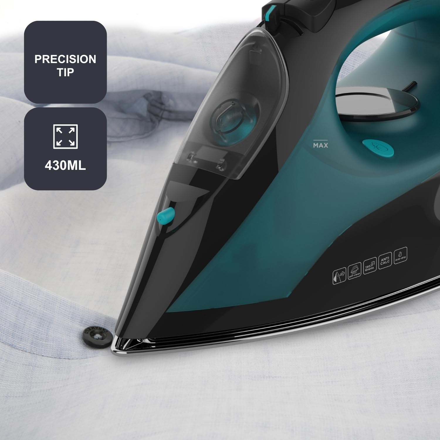 BLACK+DECKER BXIR2403E - Ferro da stiro a vapore 2400W. Piastra in ceramic di precisionea. Colpo di vapore150g/min. Vapore continuo 0-45g/min. Verticale. Doppio sistema anticalcare. Autopulente. Nero
