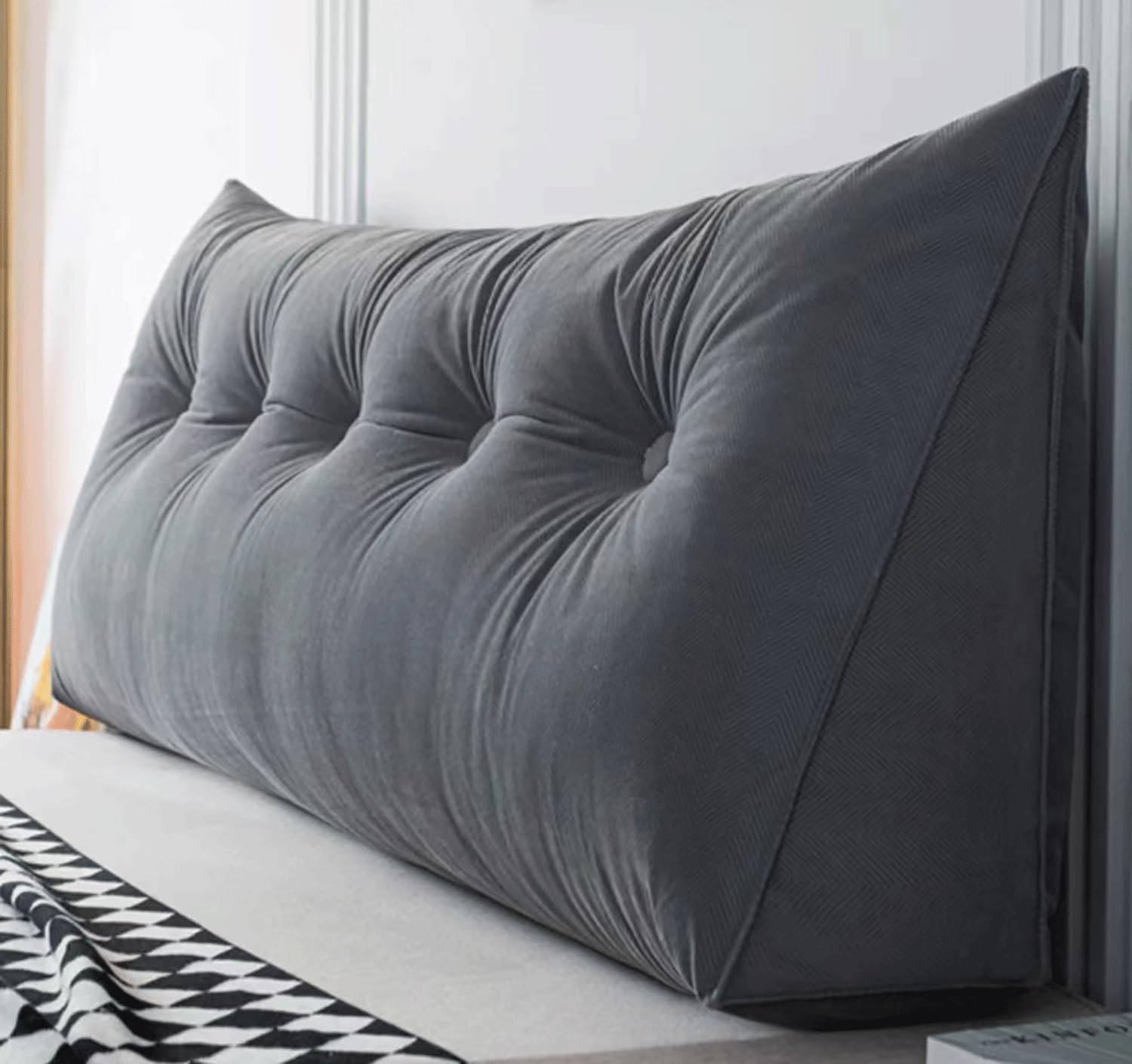 Oreiller de lecture triangulaire lit dossier gris 80x50x20cm
