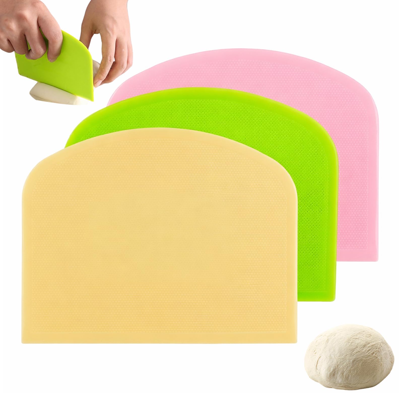 3Pcs Dough Scrapers, Food Grade Flexible Plastic Bowl Scrapers, Nonstick Dough Cutter for Baking Bread Sourdough Cake Pizza